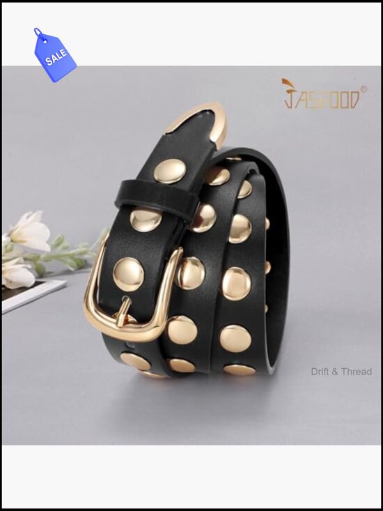 Punk Studded Fashion Belt for Jeans Pants Dresses PU Leather with Gold Buckle main image 7